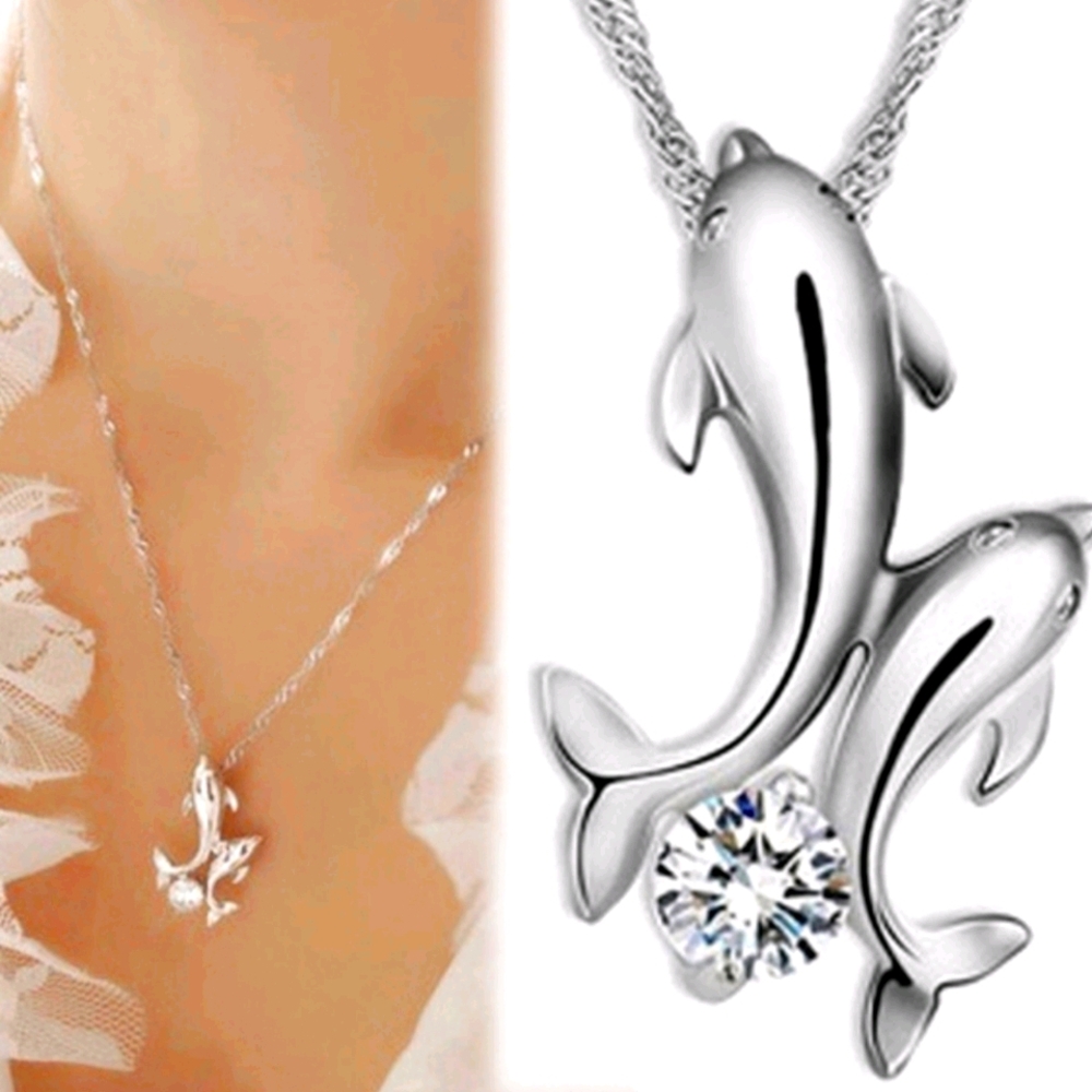 Silver Double Dolphin 🐬 Necklace